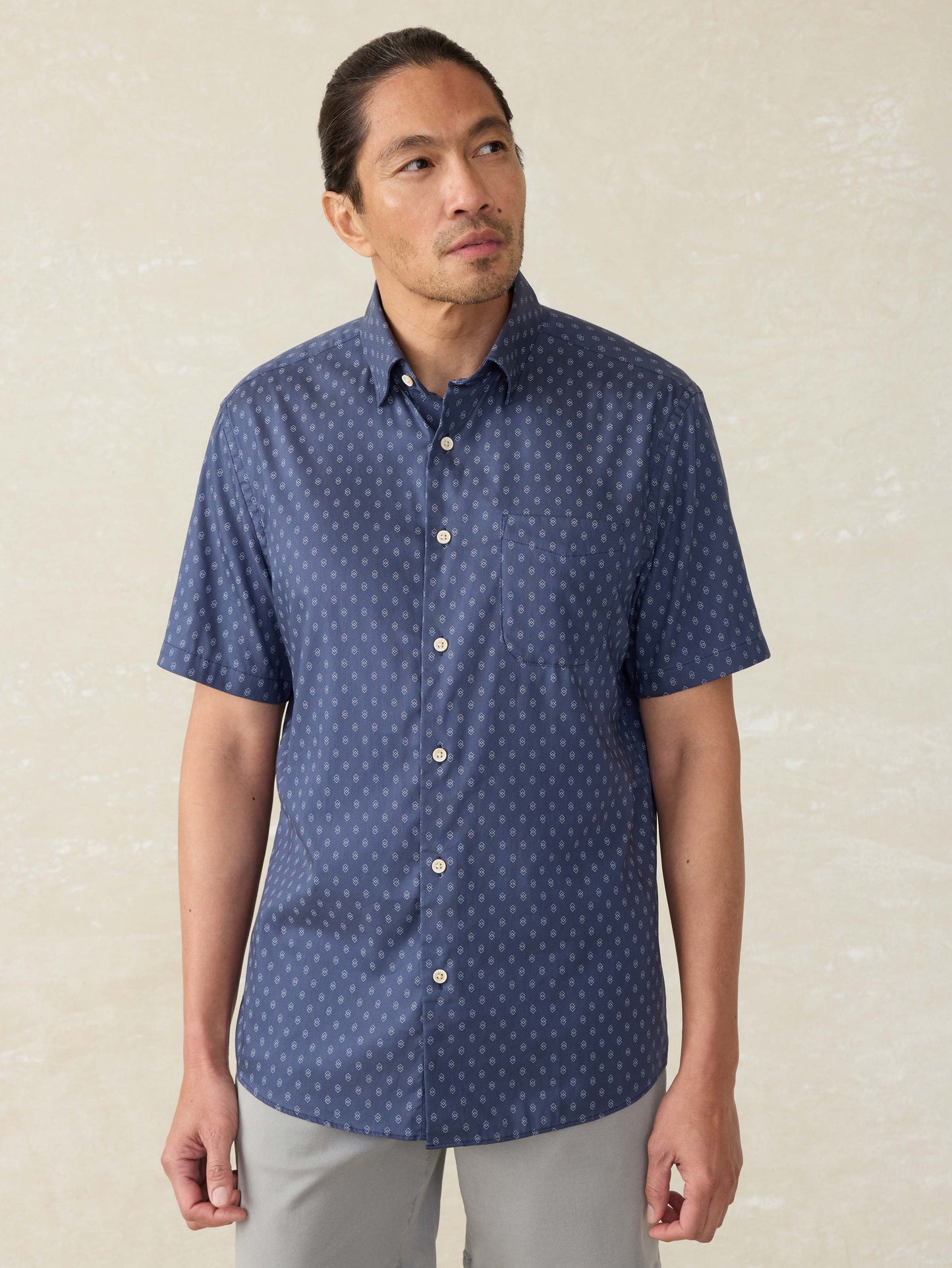 Short-Sleeve Movement™ Monterey Shirt - Navy Dusk Diamond