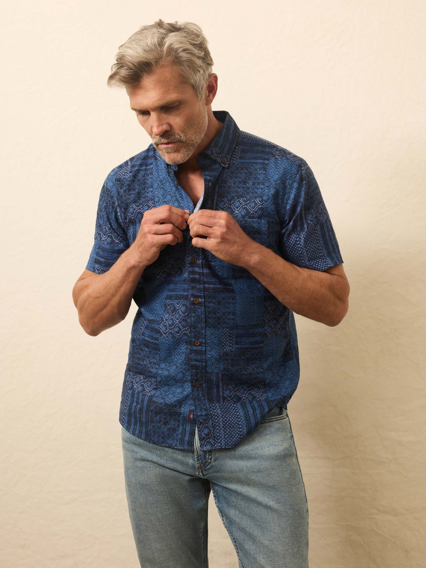 Short-Sleeve Breeze Shirt - Harbor Blues Patchwork