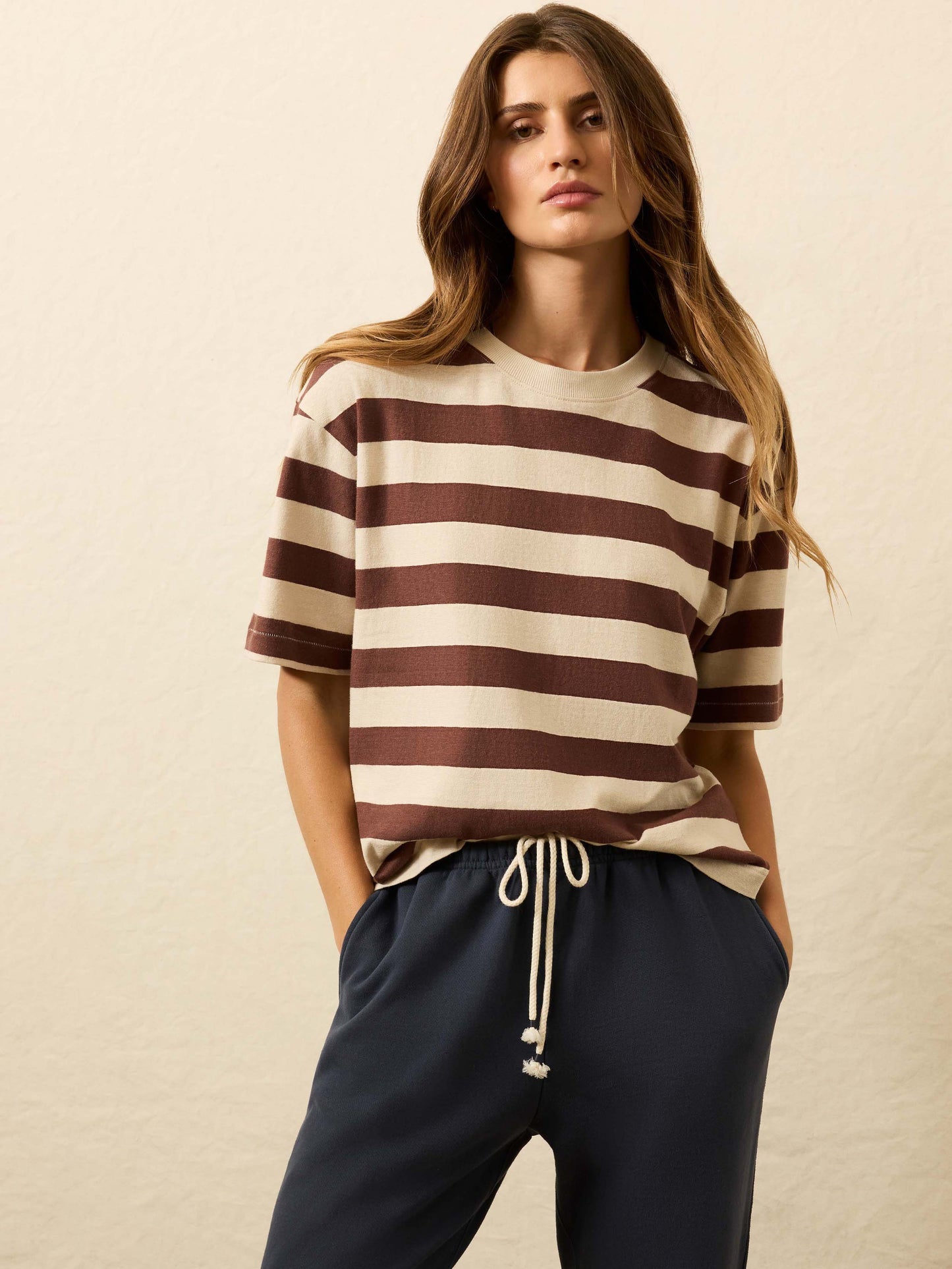 Hemp Blend Vintage Tee - Espresso Stripe