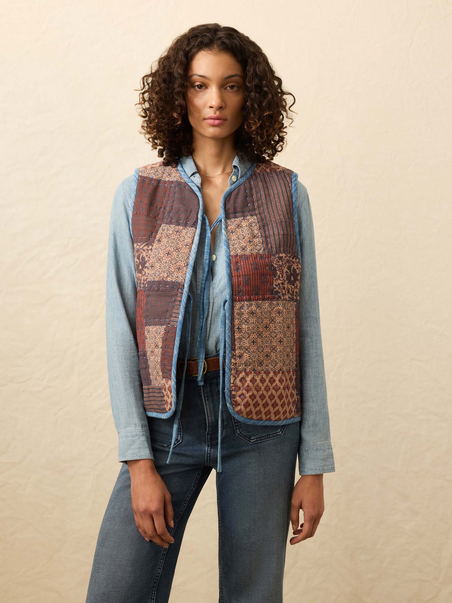 Indigo Quilted Patchwork Vest - Indra Patchwork