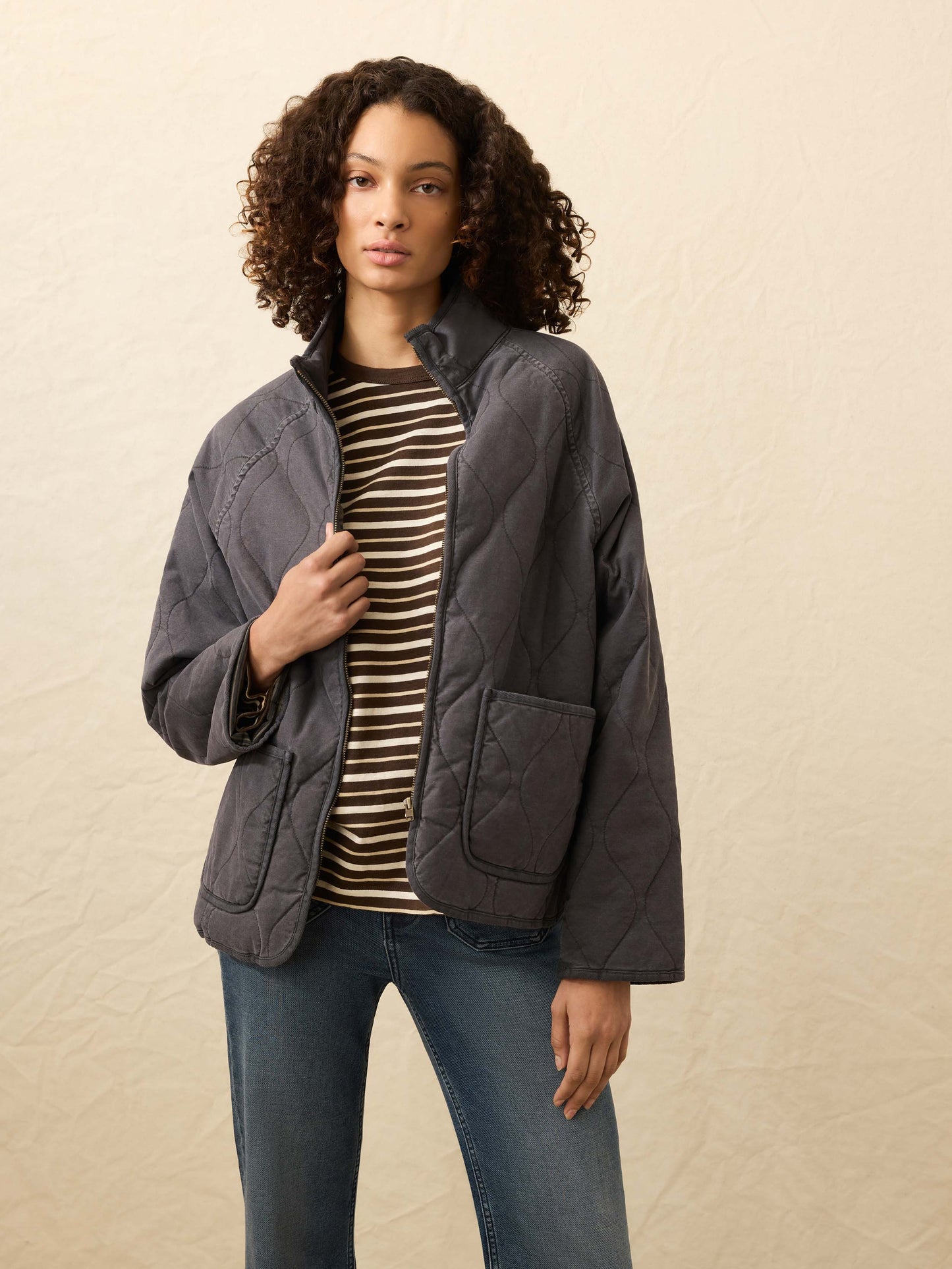 Sunwashed Quilted Jacket - Washed Charcoal