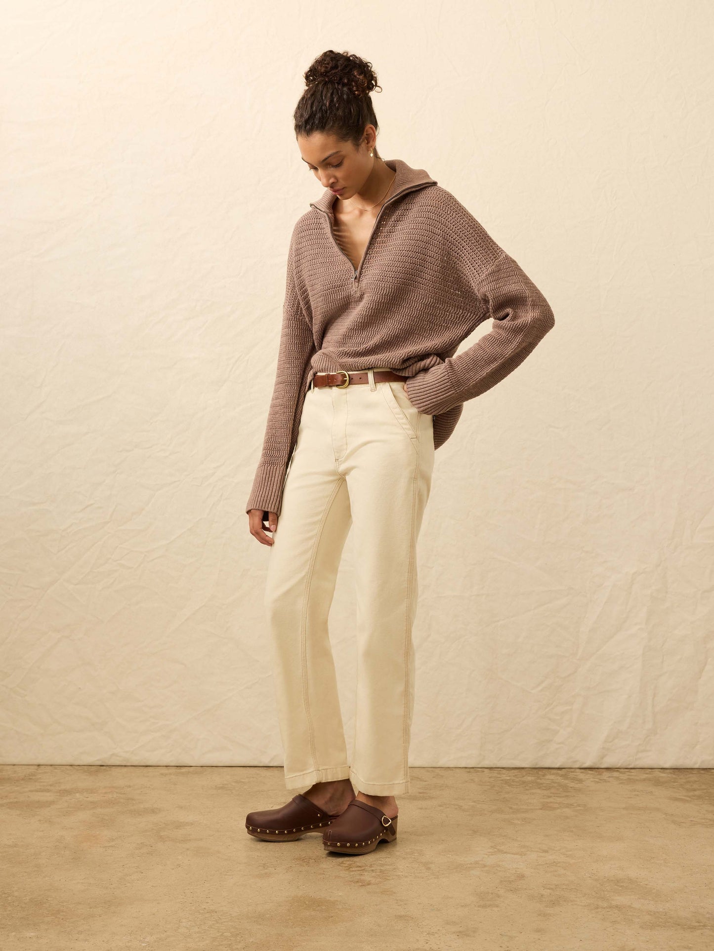 Miramar Linen Quarter Zip - Wood Smoke