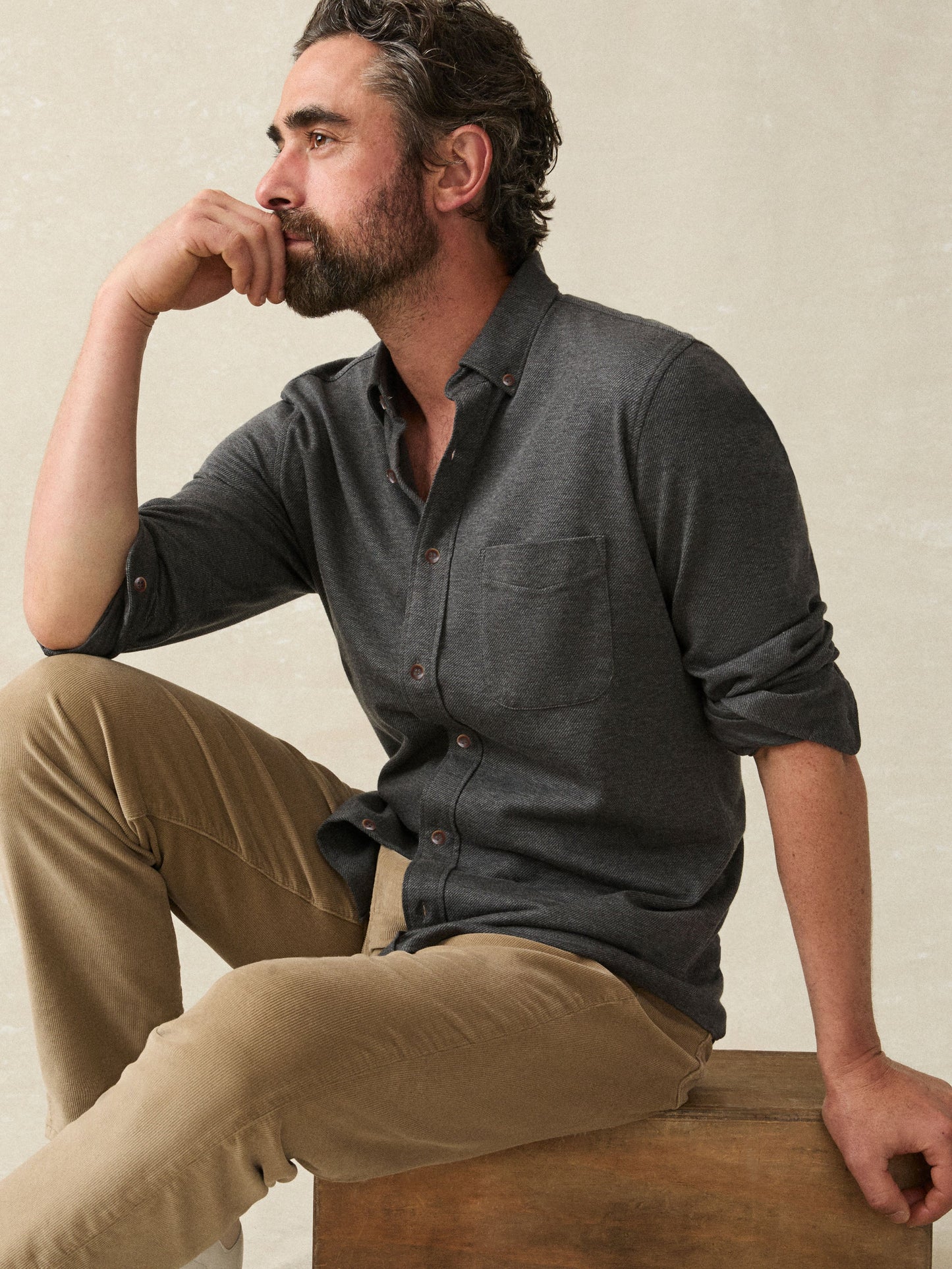 Coastline Knit Shirt - Charcoal Heather Twill