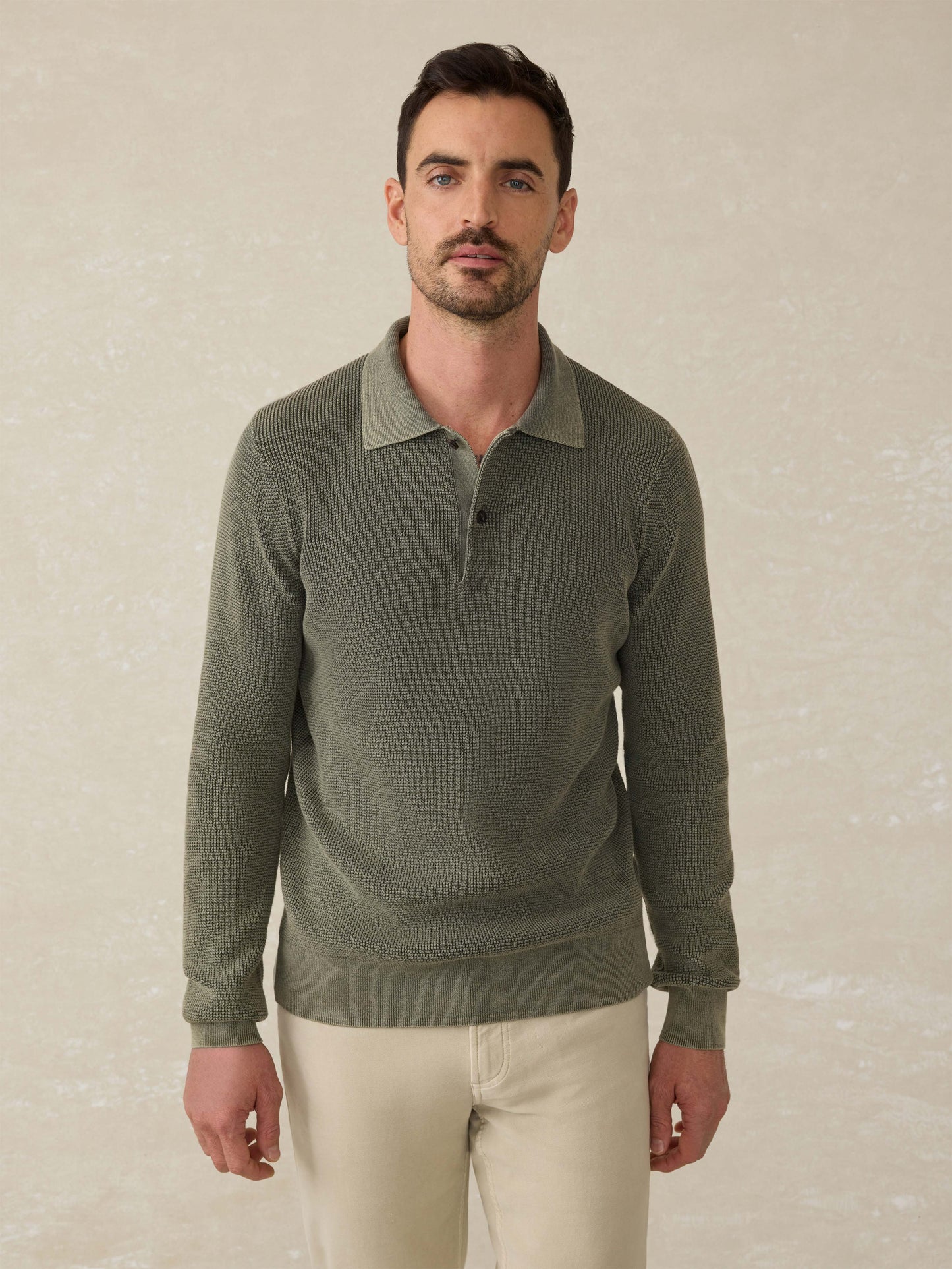 Long-Sleeve Sunwashed Sweater Polo - Pine Ridge