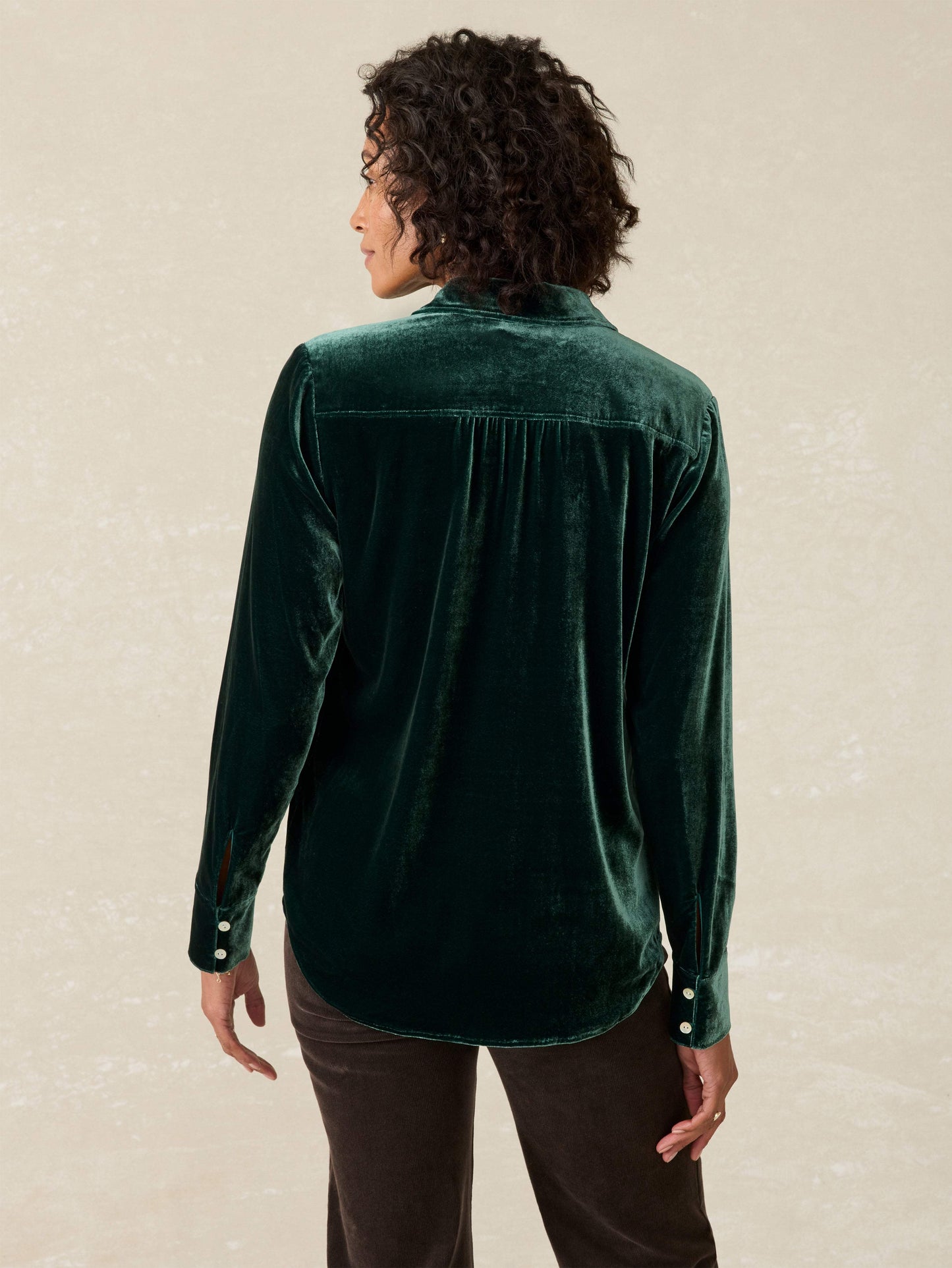 Stretch Silk Velvet Genevieve Shirt - Sea Moss