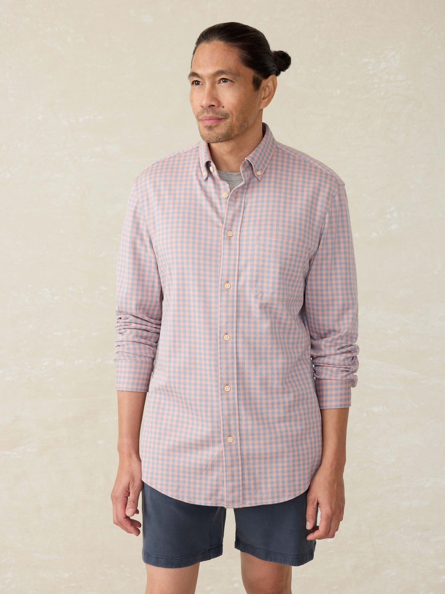Coastline Knit Shirt - Blue Coral Gingham