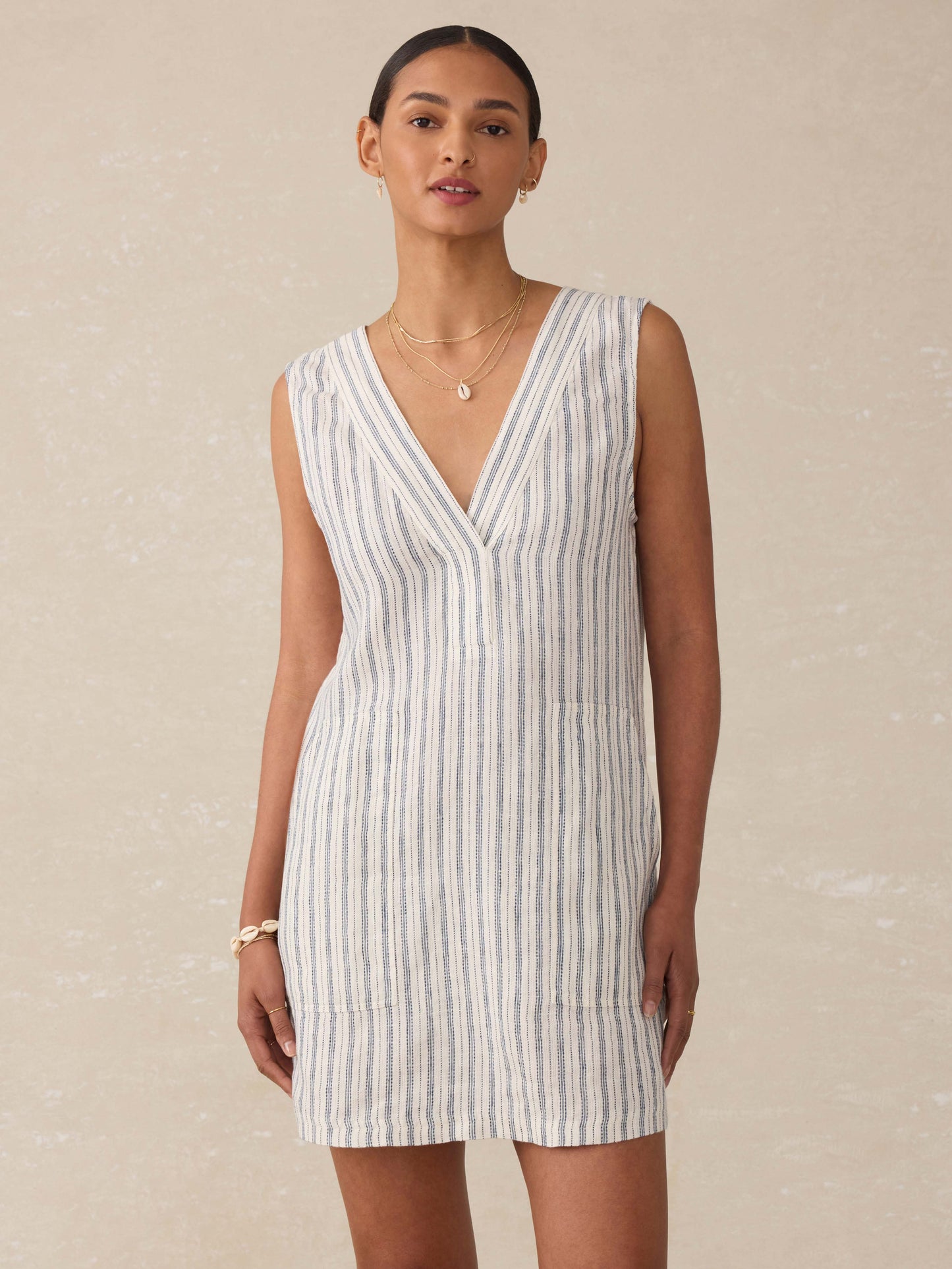 Azure Linen Dress - Oceanside Stripe