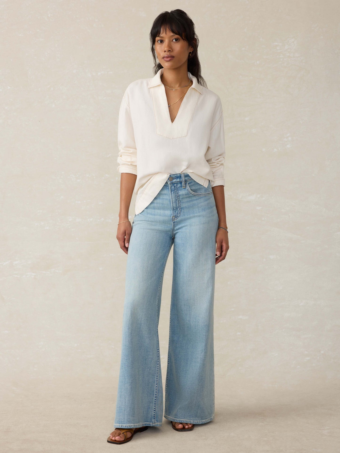 Linen Denim Sail Away Blouse - Egret