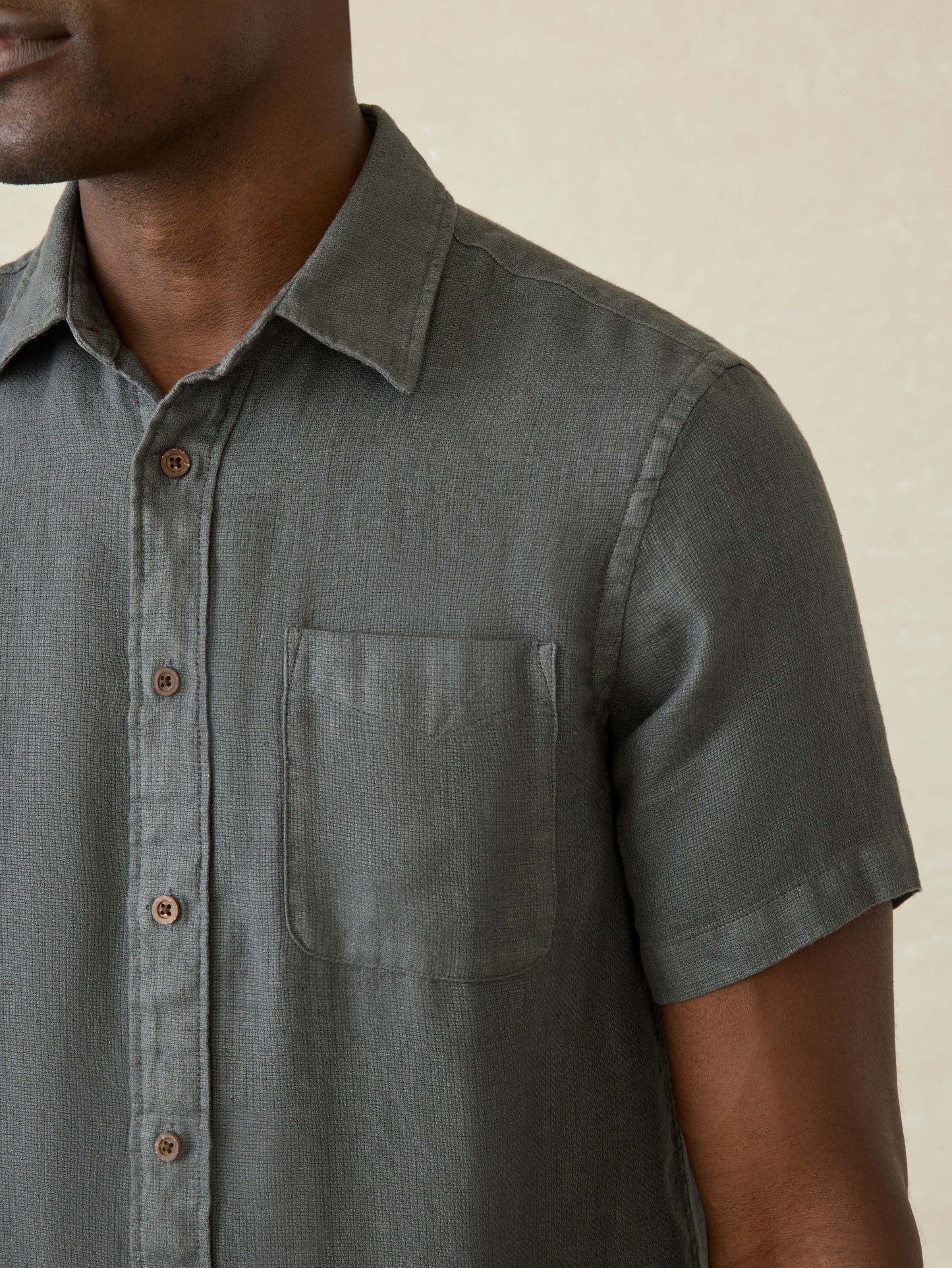 Short-Sleeve Palma Linen Shirt - Washed Black Basketweave