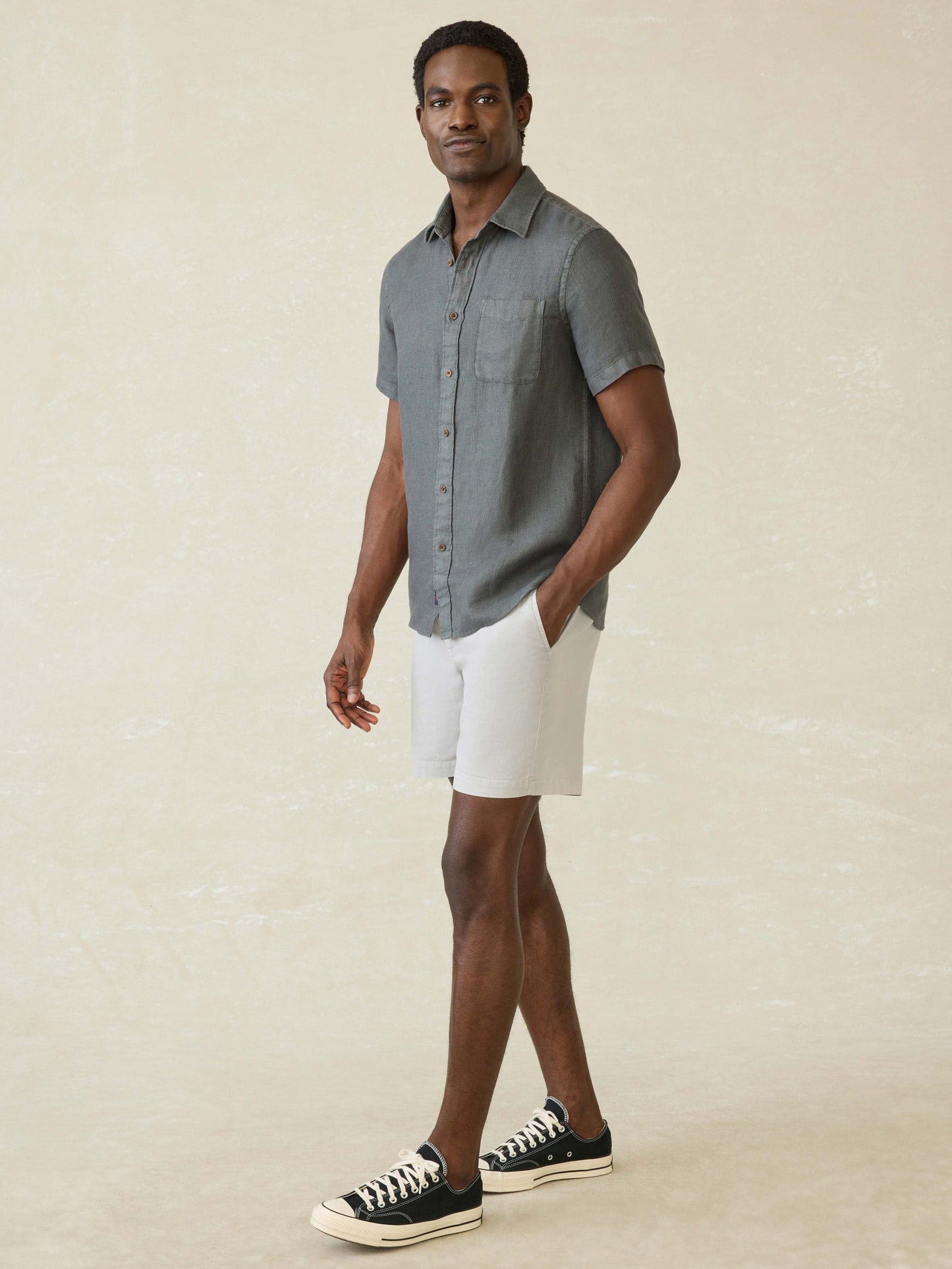 Short-Sleeve Palma Linen Shirt - Washed Black Basketweave