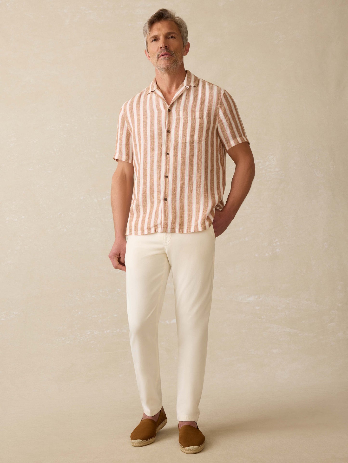 Short-Sleeve Palma Linen Camp Shirt - Sienna Valley Stripe