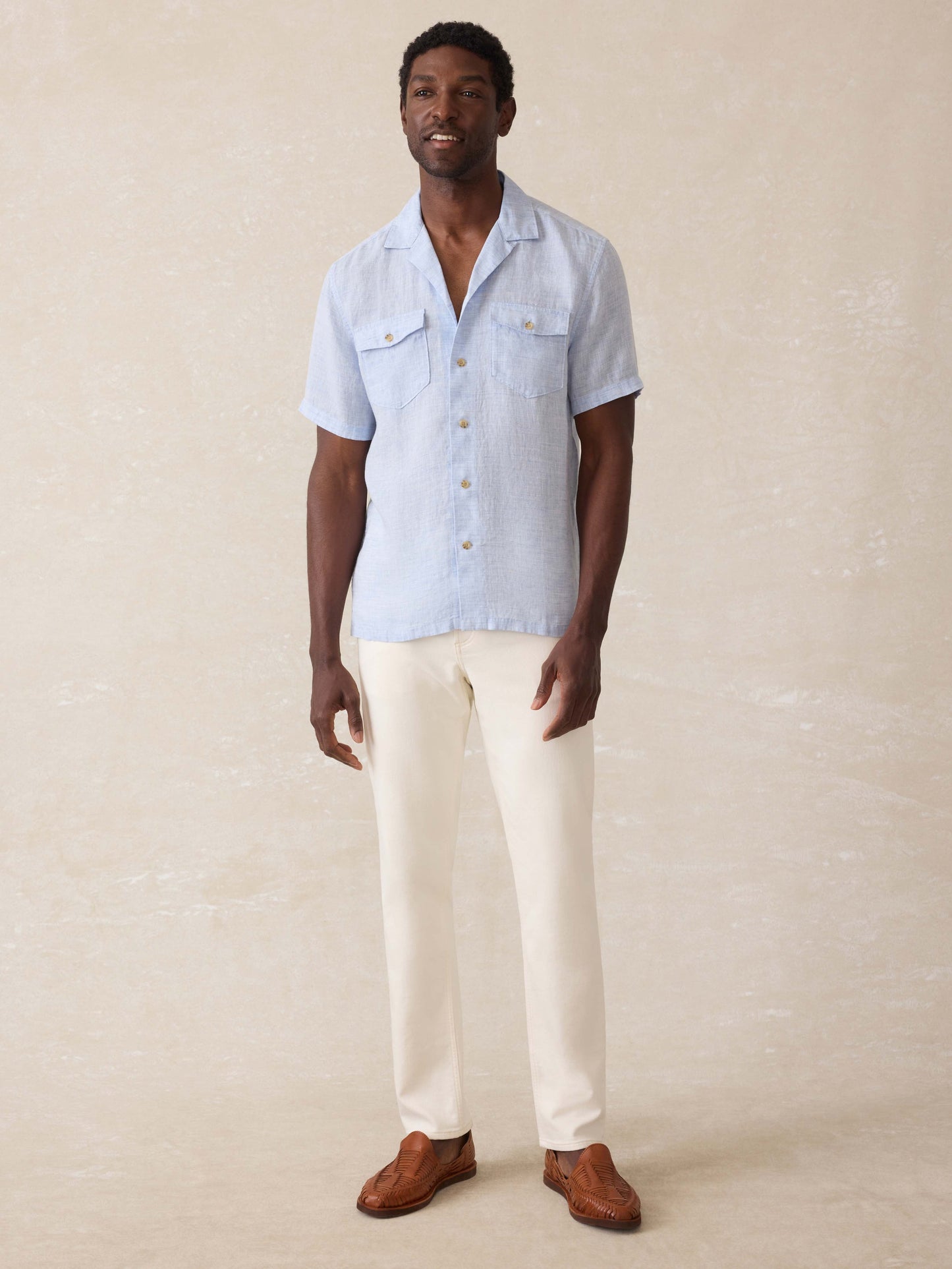 Short Sleeve Reserve Basque Camp Shirt - Light Blue Melange