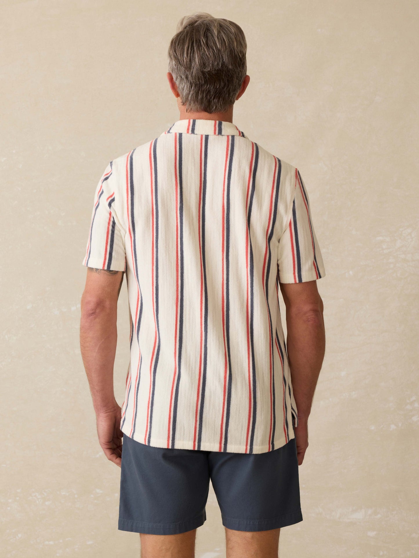 Short-Sleeve Cabana Towel Terry Shirt - Beach Club Stripe