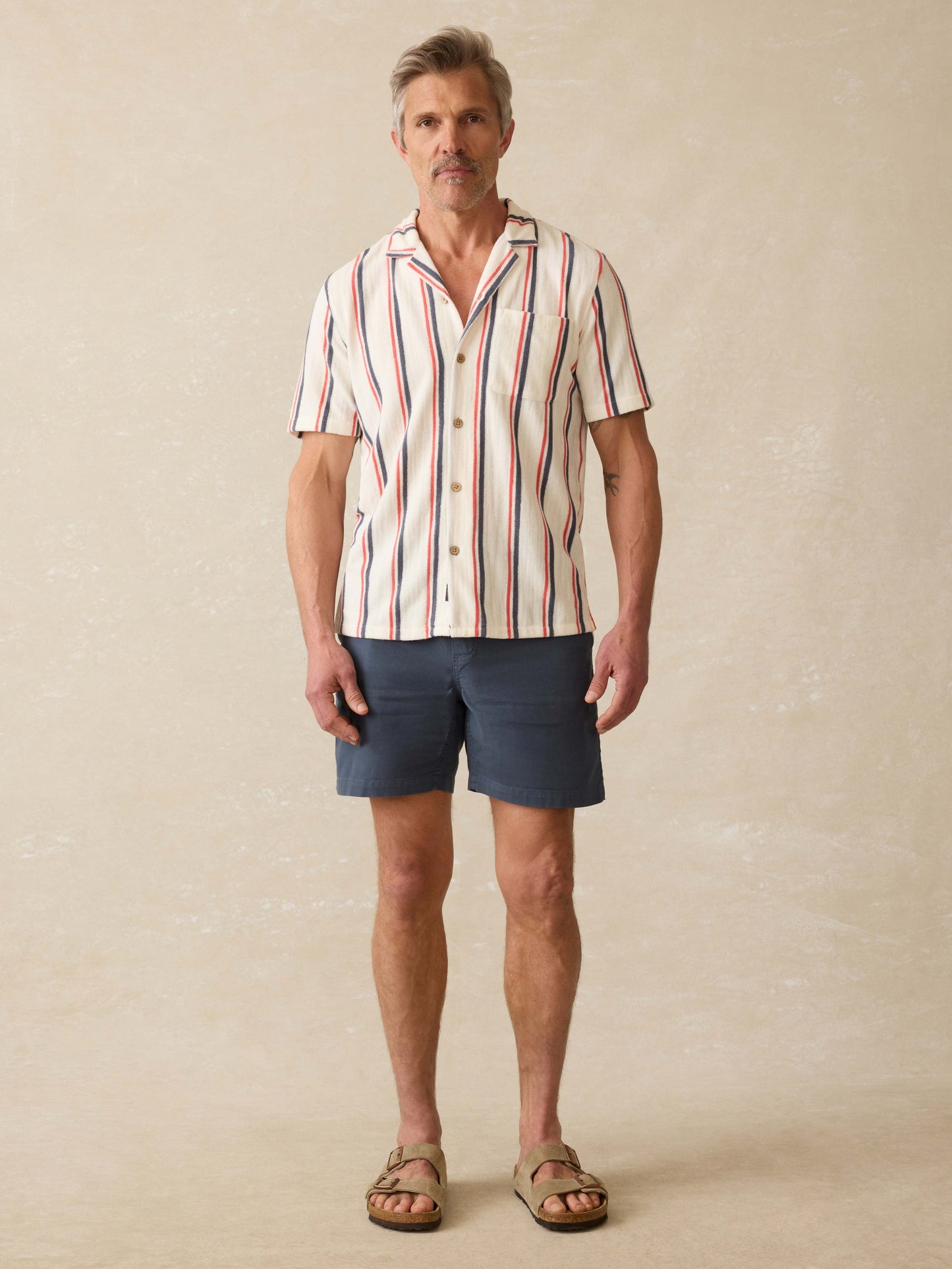 Short-Sleeve Cabana Towel Terry Shirt - Beach Club Stripe