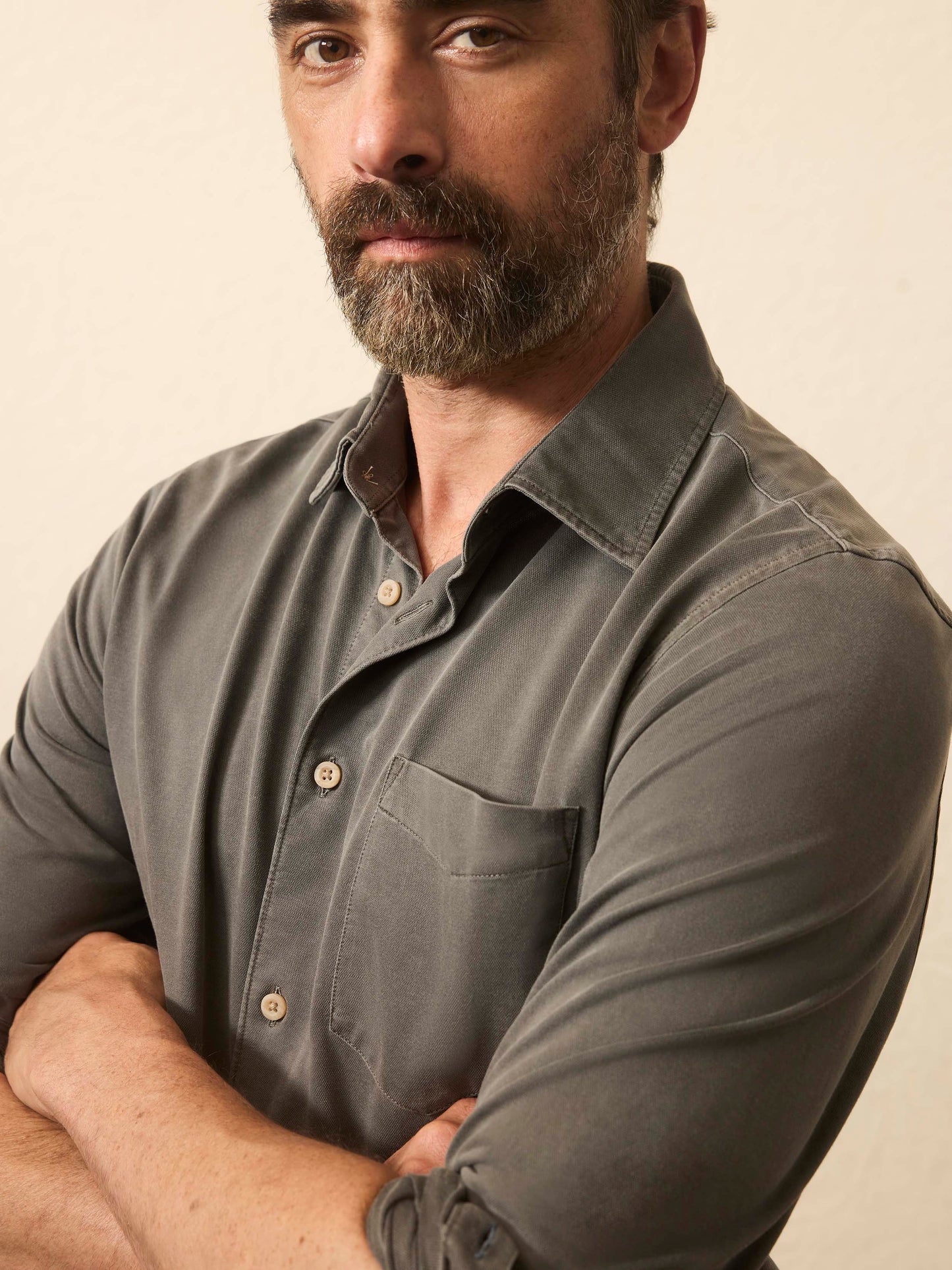 Long-Sleeve Costa Pique Shirt - Washed Charcoal