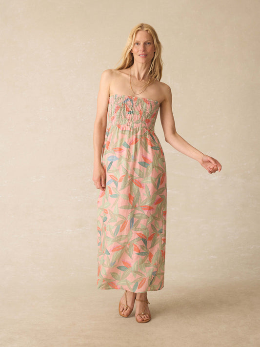 Sunrise Smocked Dress - Watercolor Palms