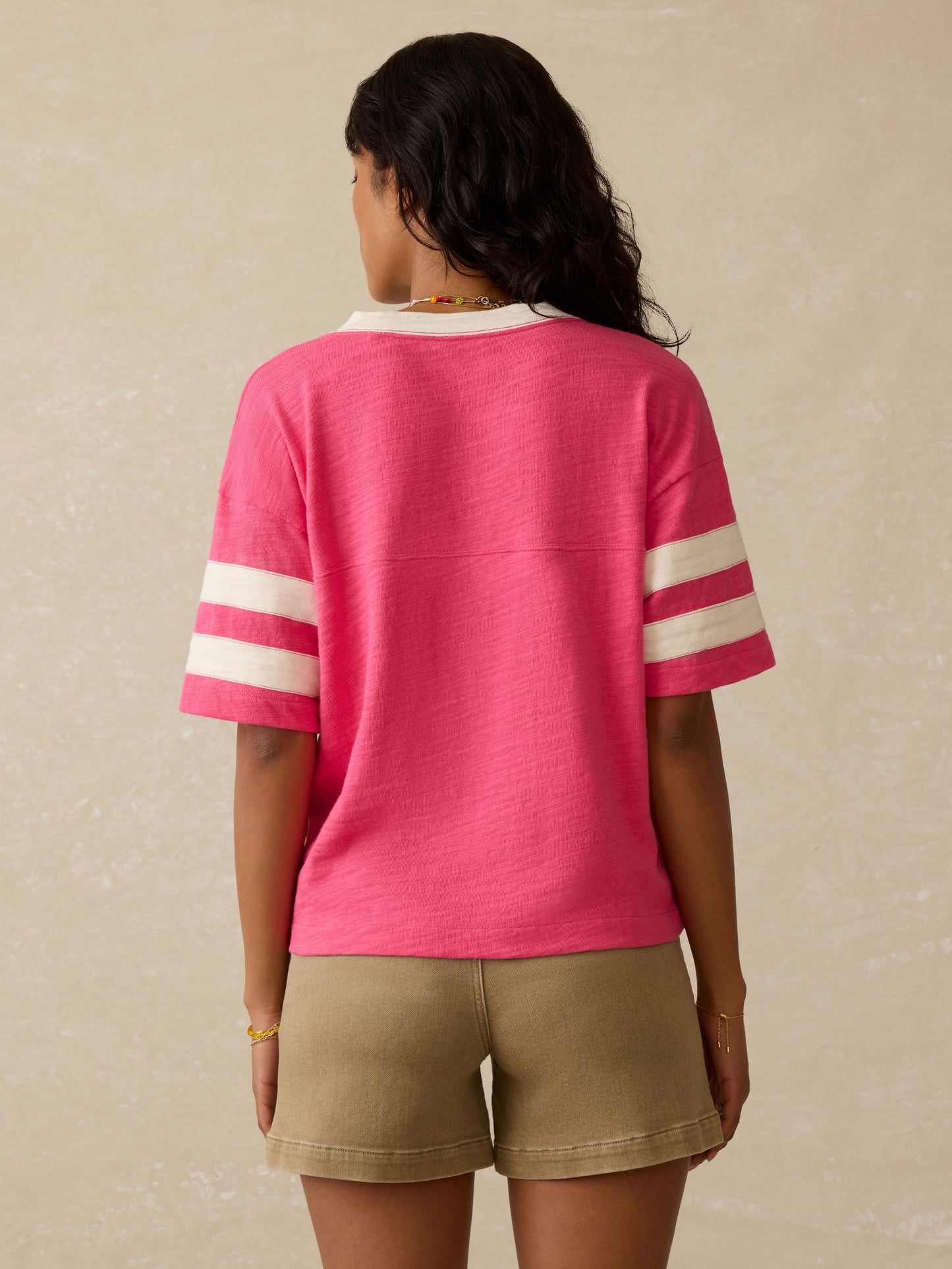Sunwashed Slub Varsity Tee - Hot Pink Varsity