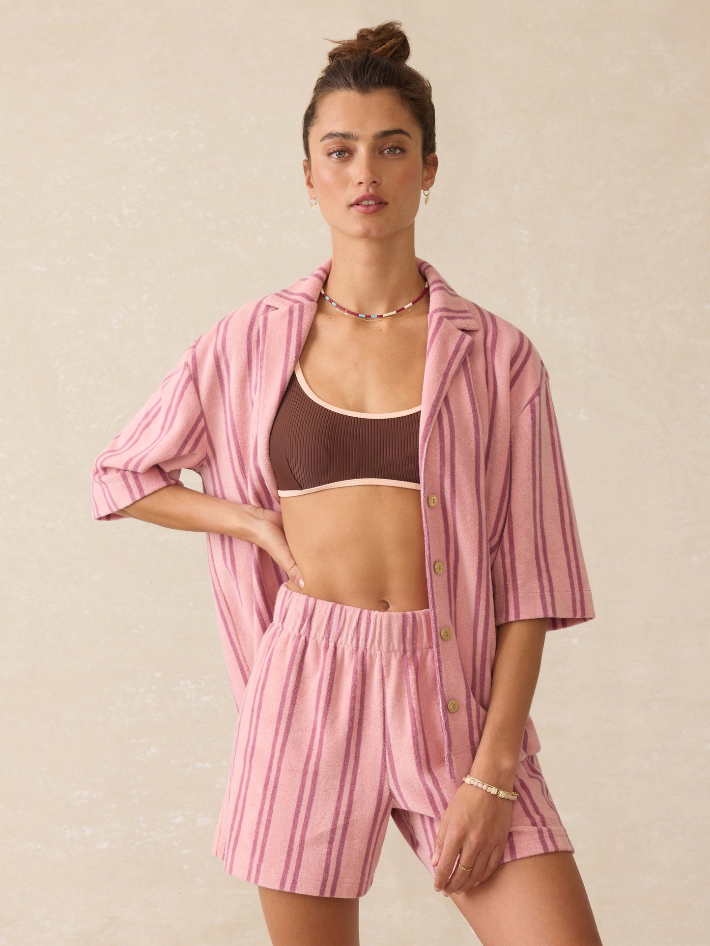 Cabana Towel Terry Camp Shirt - Orchid Lines