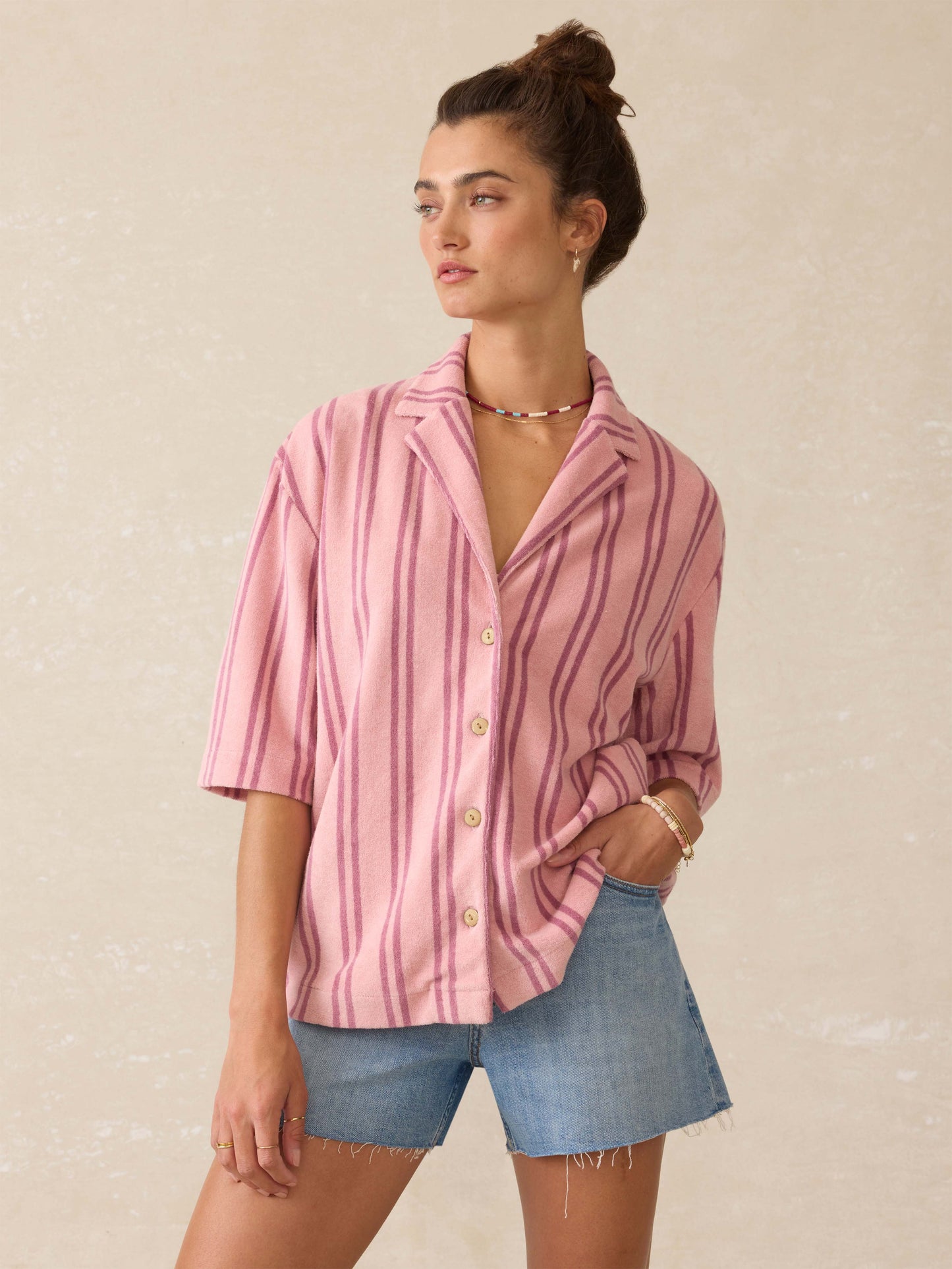 Cabana Towel Terry Camp Shirt - Orchid Lines