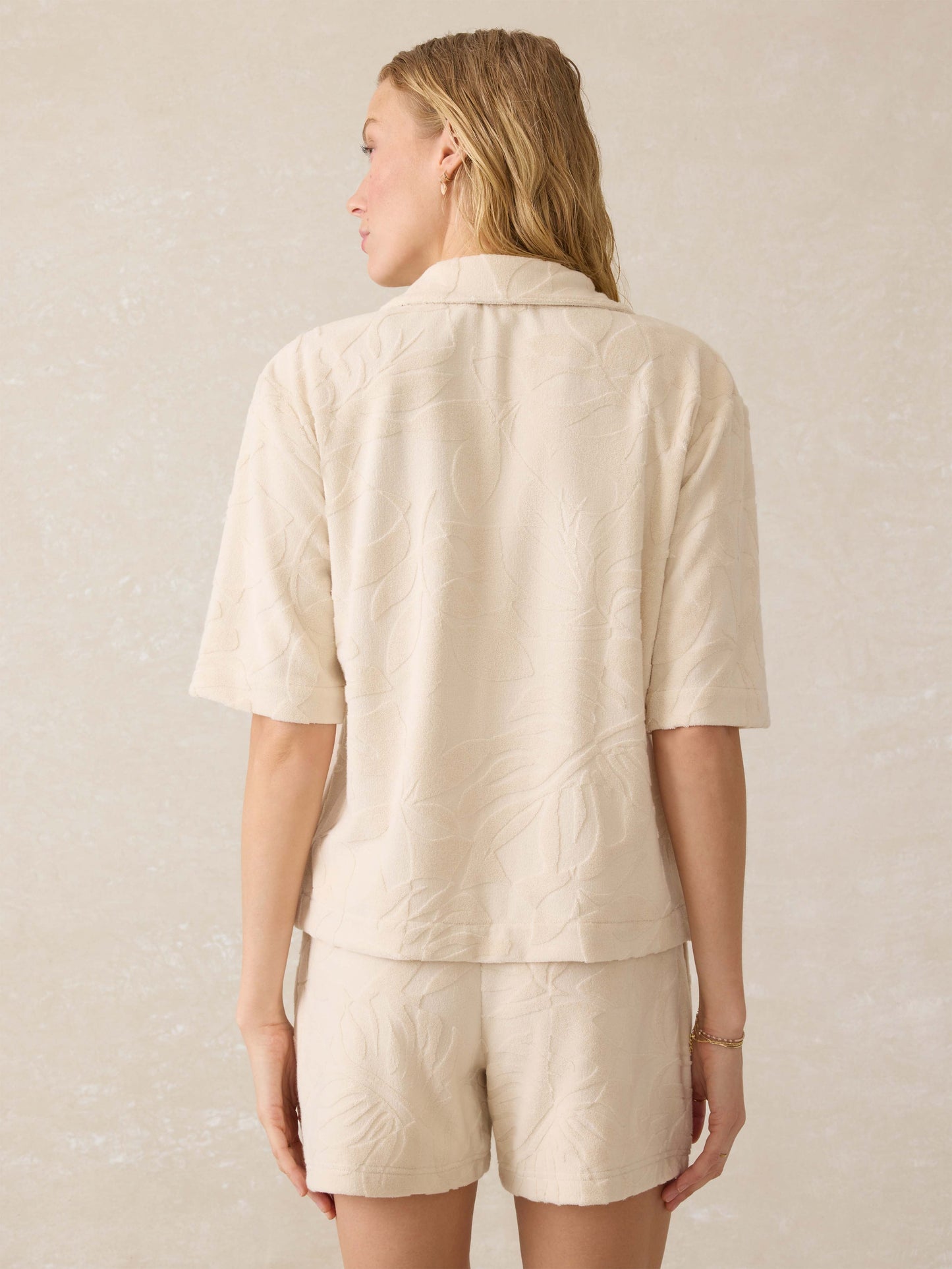 Cabana Towel Terry Camp Shirt - Marble Poolside Foliage