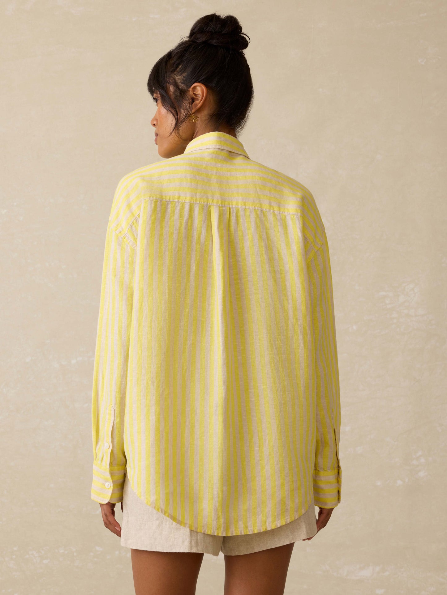 Laguna Linen Relaxed Shirt - Golden Kiwi Lucy Stripe