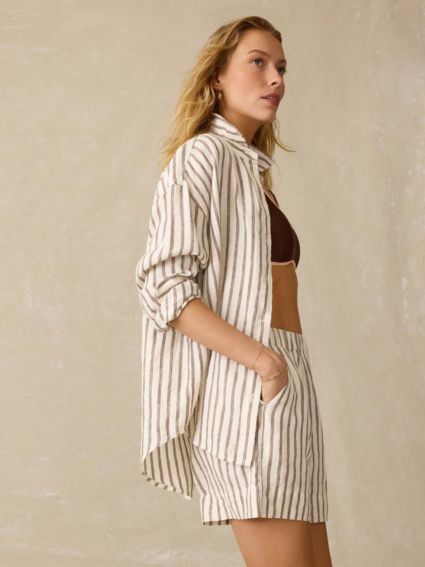 Laguna Linen Relaxed Shirt - Cocoa Grove Stripe