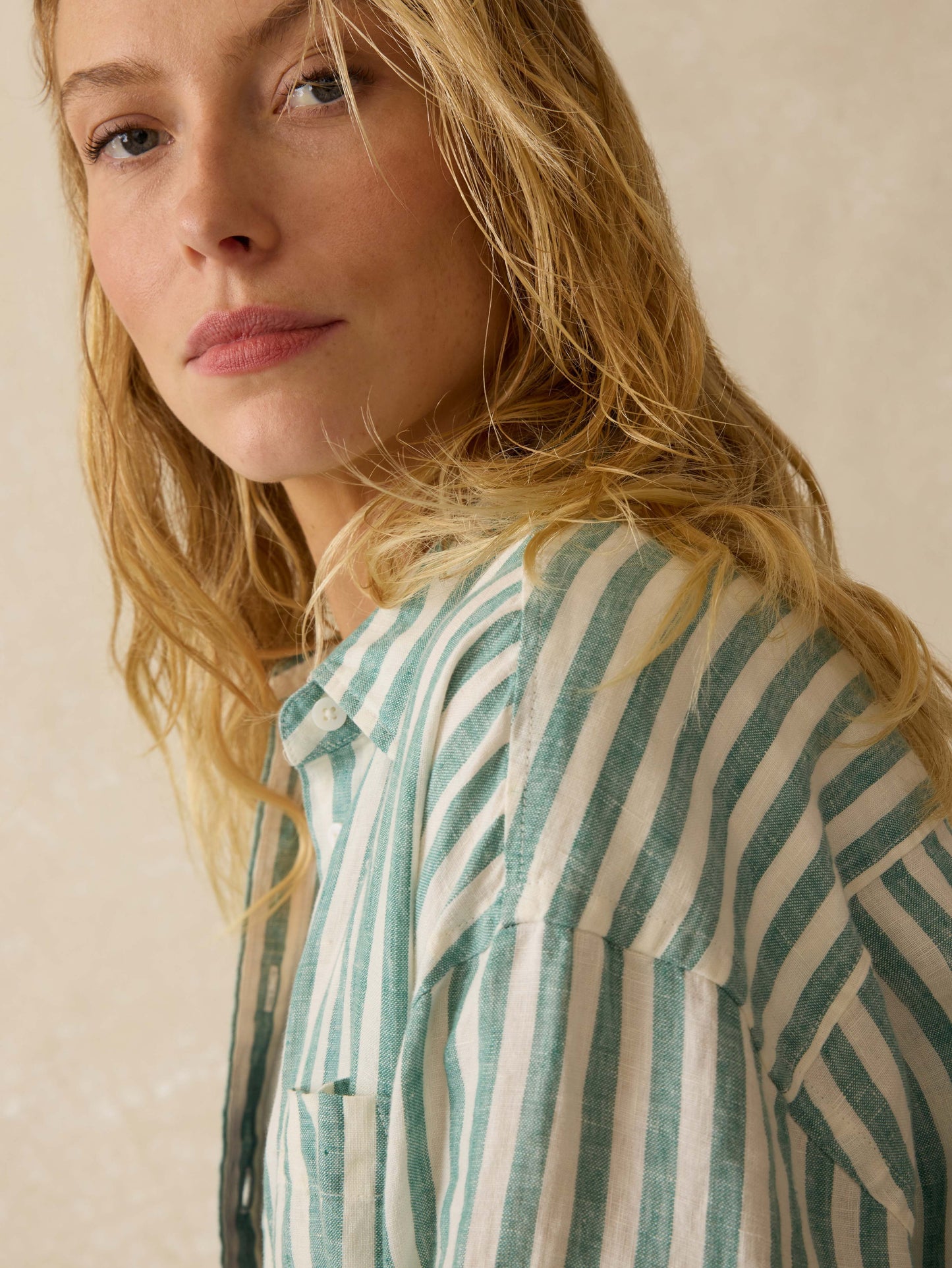 Laguna Linen Relaxed Shirt - Deep Jungle Lucy Stripe