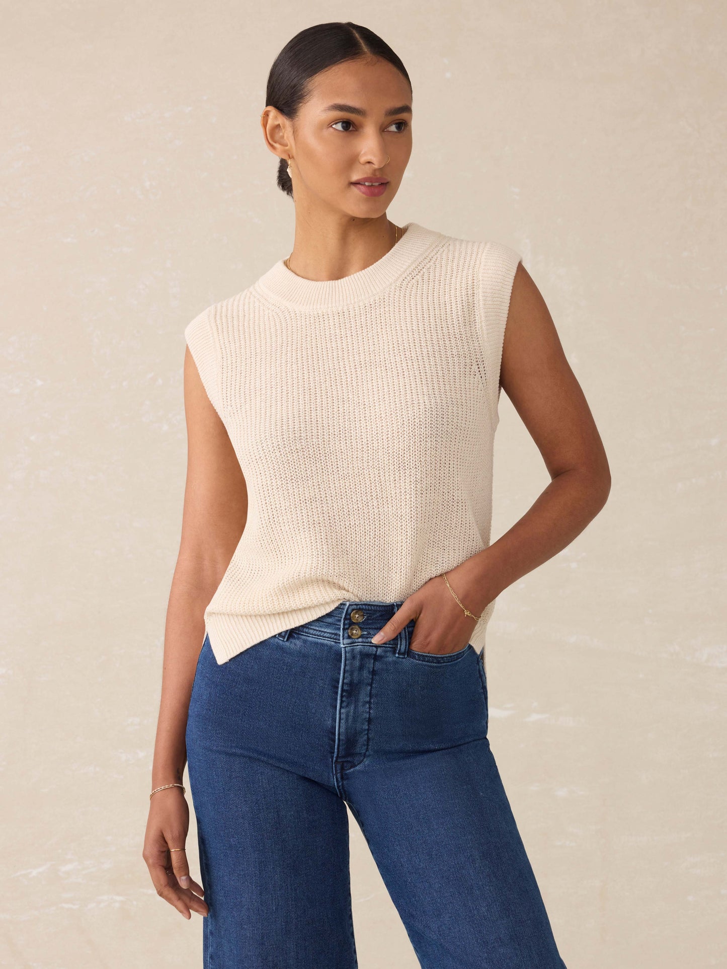 Miramar Linen Sweater Tank - Summer Sand