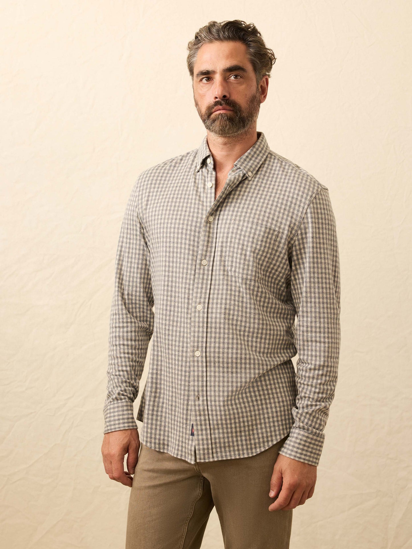 Coastline Knit Shirt - Fox Grey Gingham
