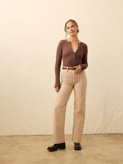 Paradise Pointelle Henley - Chocolate Brown