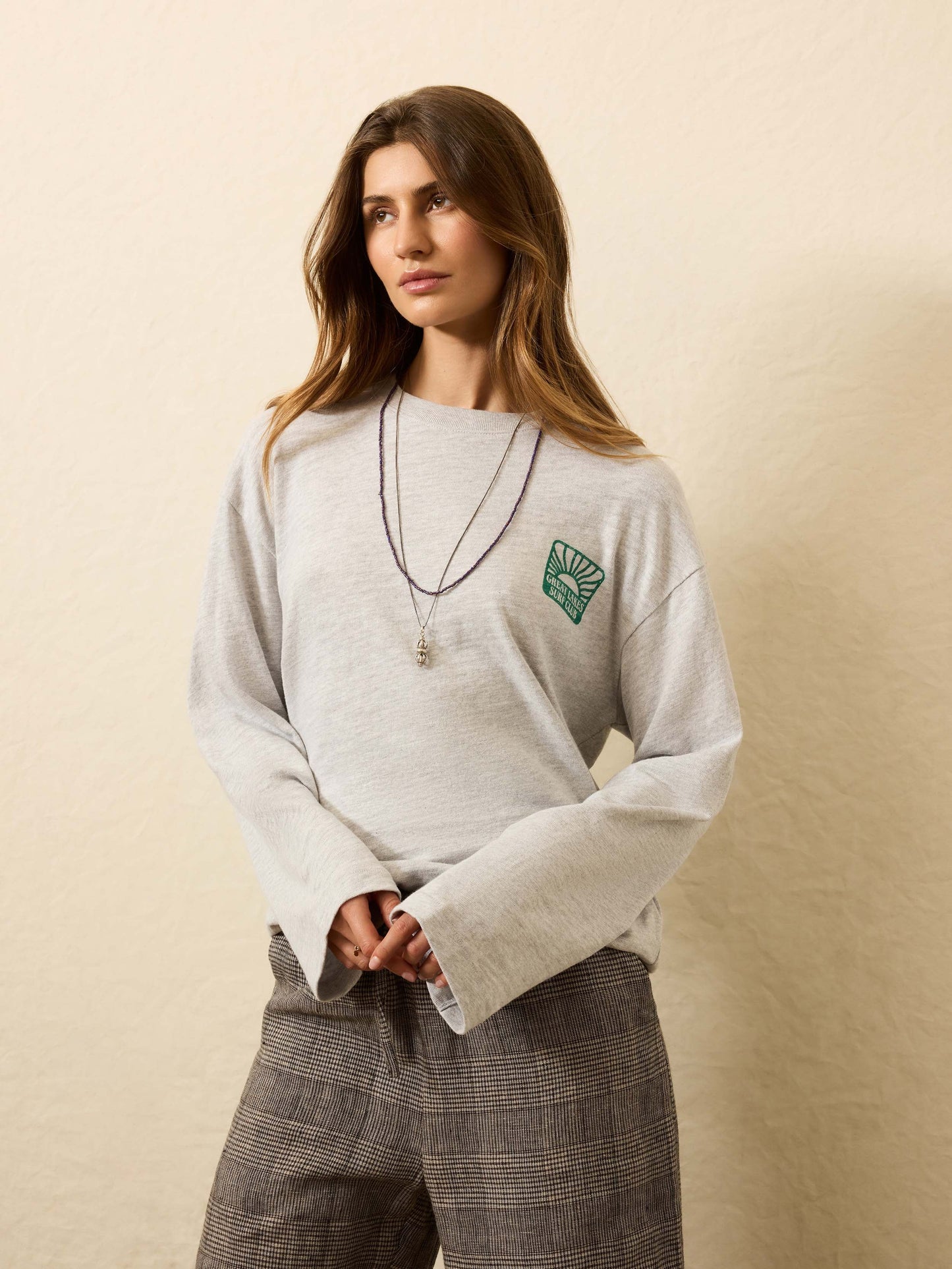 Sunwashed Slub Long-Sleeve Relaxed Tee - Light Grey Heather