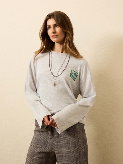 Sunwashed Slub Long-Sleeve Relaxed Tee - Light Grey Heather