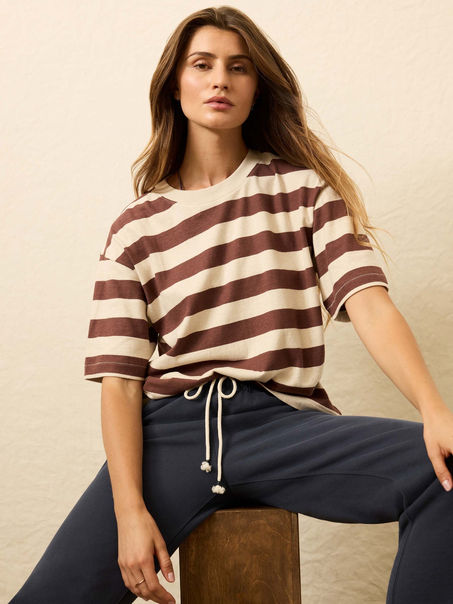 Hemp Blend Vintage Tee - Espresso Stripe