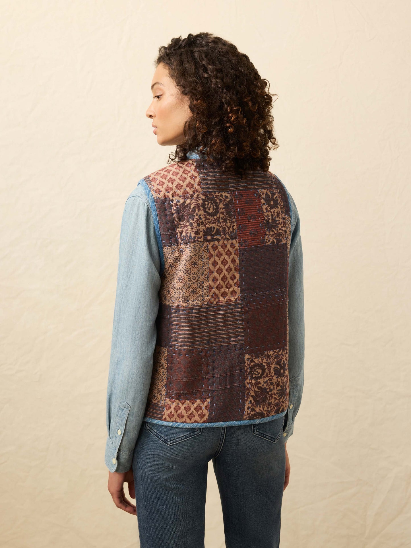 Indigo Quilted Patchwork Vest - Indra Patchwork
