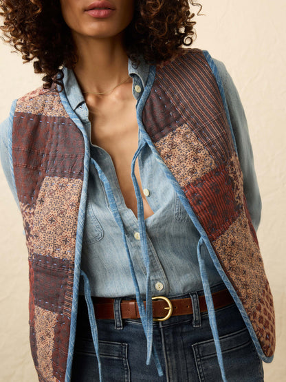 Indigo Quilted Patchwork Vest - Indra Patchwork