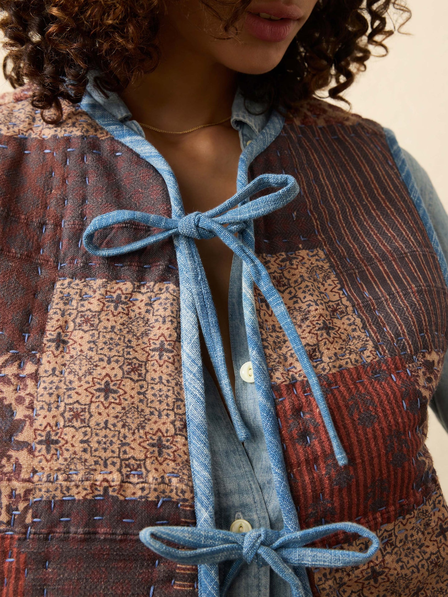 Indigo Quilted Patchwork Vest - Indra Patchwork