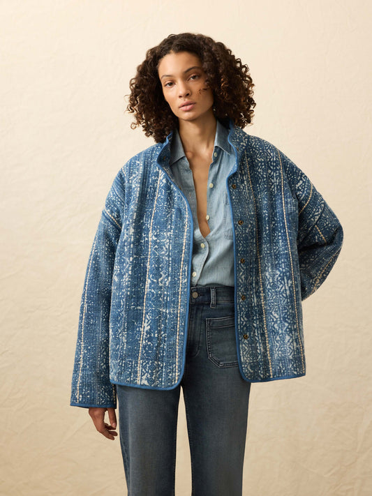 Indigo Quilted Patchwork Jacket - Akola Blockprint