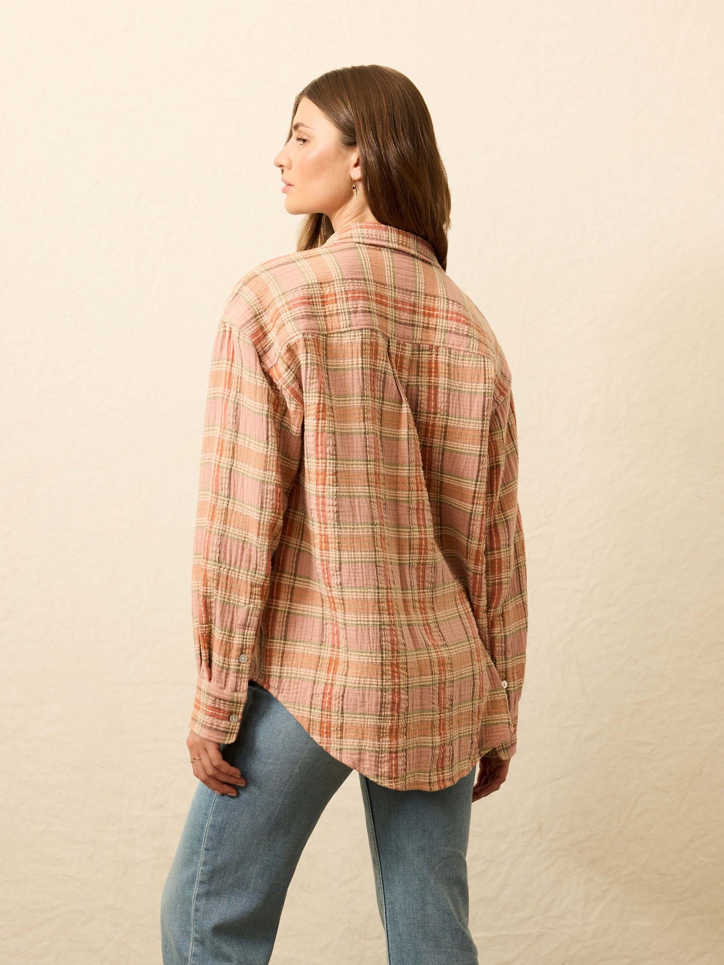 Dune Cotton Gauze Relaxed Shirt - Tinted Rose Water Plaid