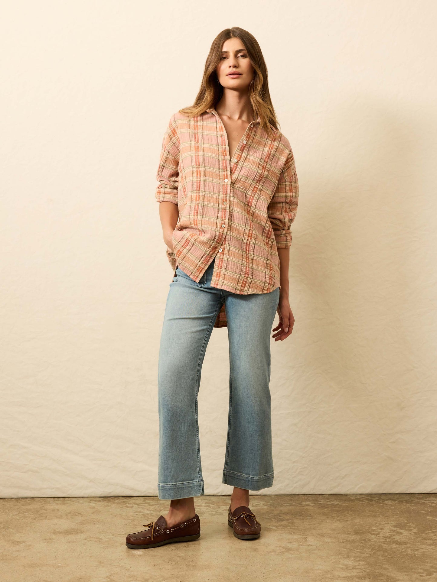 Dune Cotton Gauze Relaxed Shirt - Tinted Rose Water Plaid