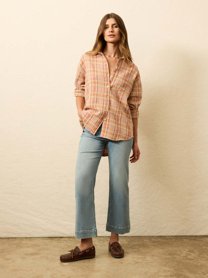 Dune Cotton Gauze Relaxed Shirt - Tinted Rose Water Plaid