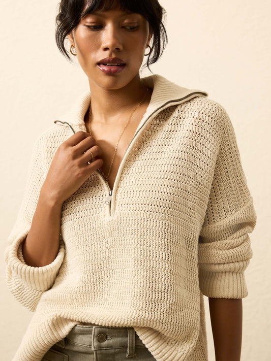 Miramar Linen Quarter Zip - Summer Sand