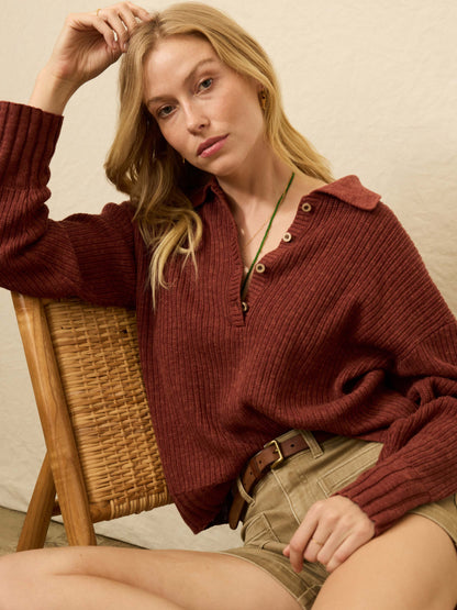 Miramar Linen Relaxed Polo - Smoked Paprika