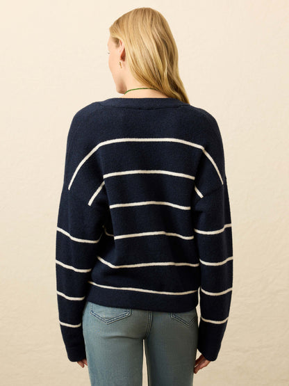 Jackson V Neck Popover - Norman Navy Stripe