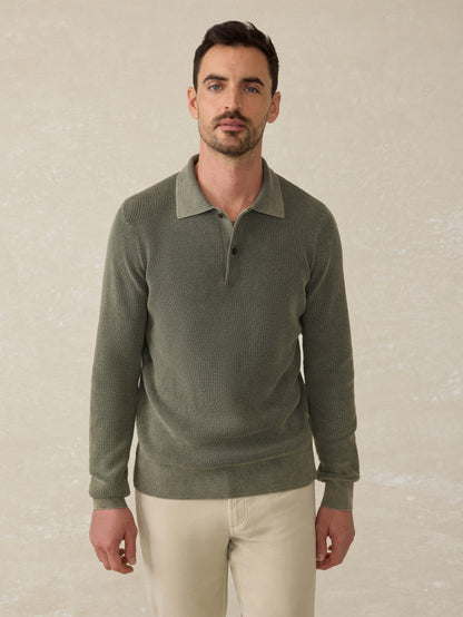 Long-Sleeve Sunwashed Sweater Polo - Pine Ridge