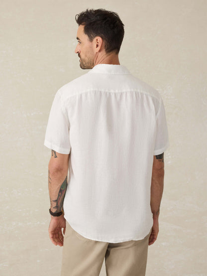 Short-Sleeve Palma Linen Shirt - Bright White Basketweave