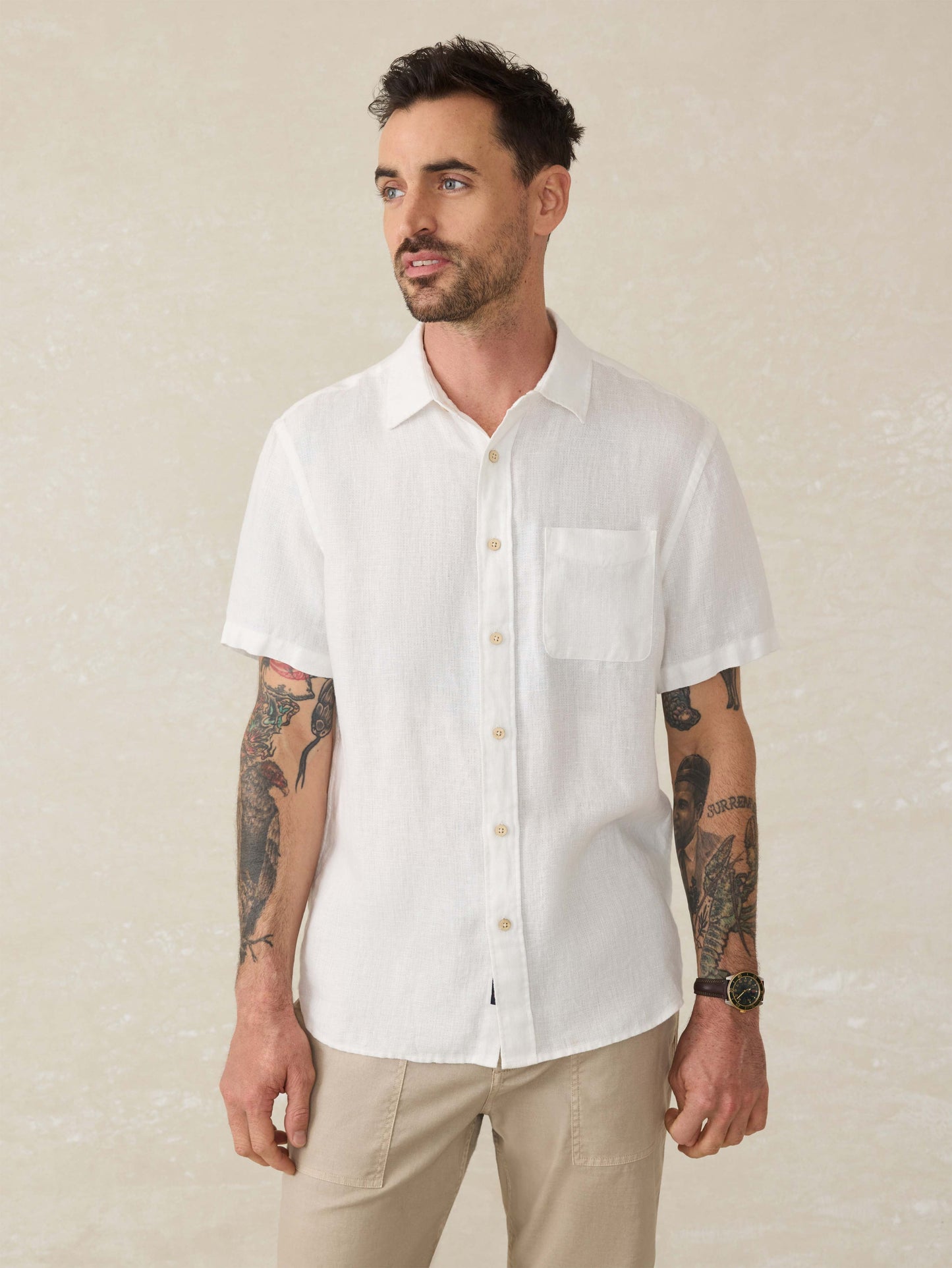Short-Sleeve Palma Linen Shirt - Bright White Basketweave