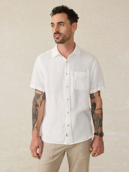 Short-Sleeve Palma Linen Shirt - Bright White Basketweave