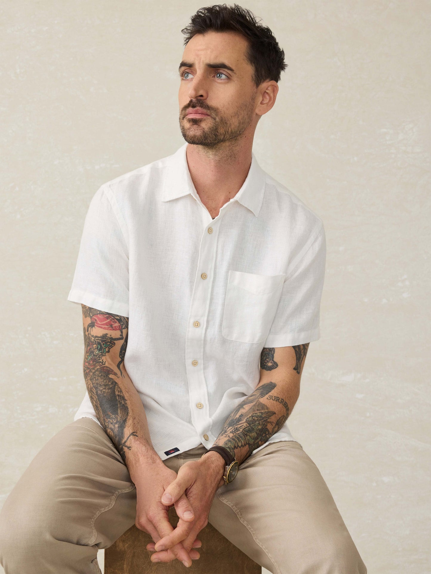 Short-Sleeve Palma Linen Shirt - Bright White Basketweave
