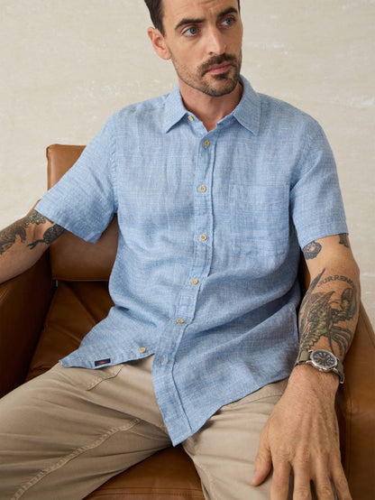 Short-Sleeve Palma Linen Shirt - Blue Basketweave
