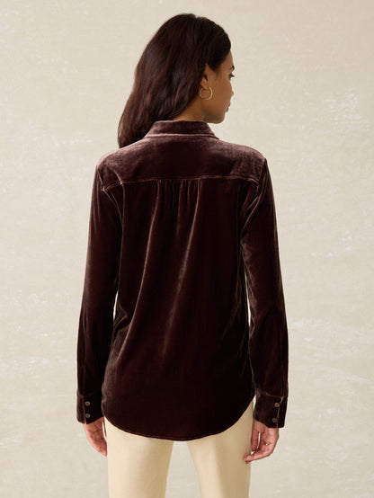 Stretch Silk Velvet Genevieve Shirt - Huckleberry